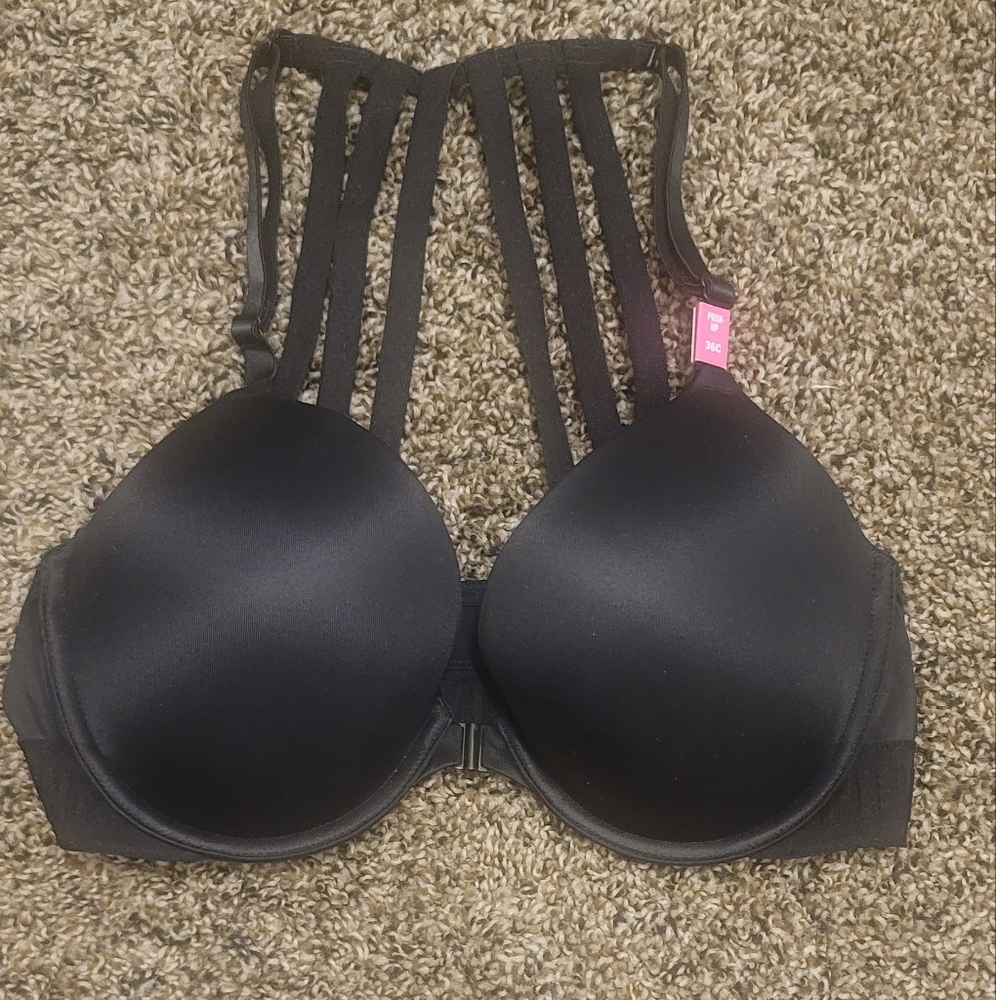 PINK Victoria's Secret Black Seamless Bra with Decorative Straps
